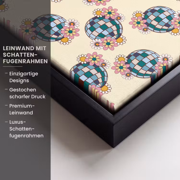 Retro - Disco - Bloemen - Discobal Canvas met baklijst klein 1124 -uniquesellingpoint_productkenmerken_DE