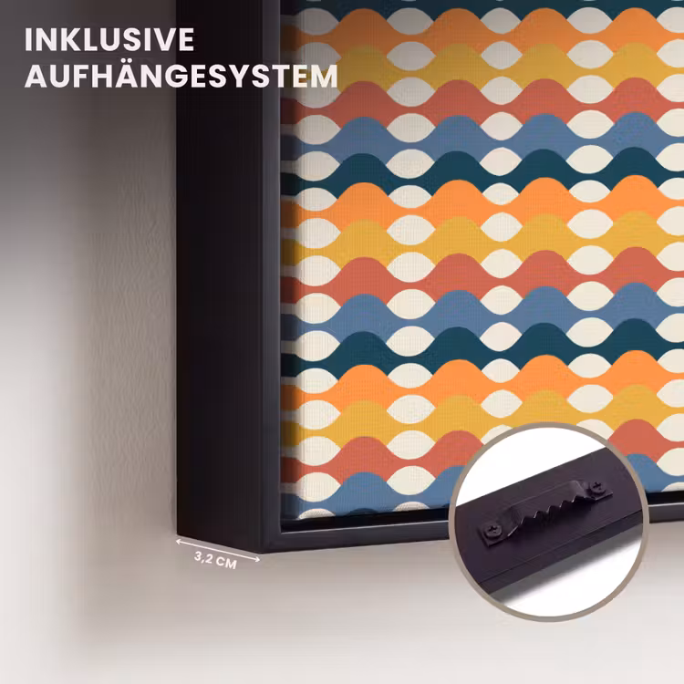 Retro - Disco - Golven Canvas met baklijst klein 1124 -closeup_ophangsysteem_DE