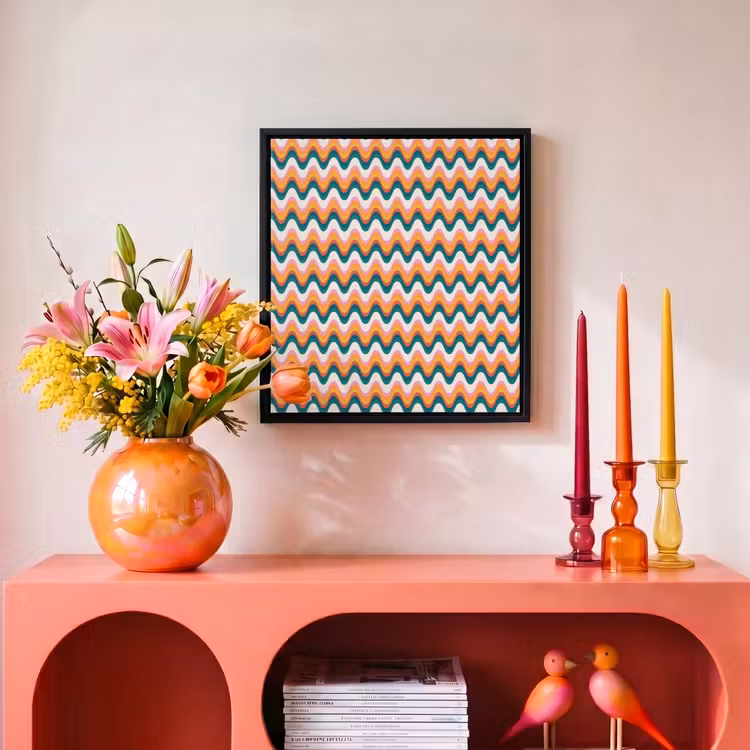 Retro - Disco - Golven - Kleur Canvas met baklijst klein 1124 -atmosphere_sfeer3_global