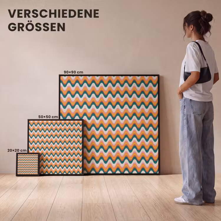 Retro - Disco - Golven - Kleur Canvas met baklijst klein 1124 -comparison_formatenoverzicht_DE