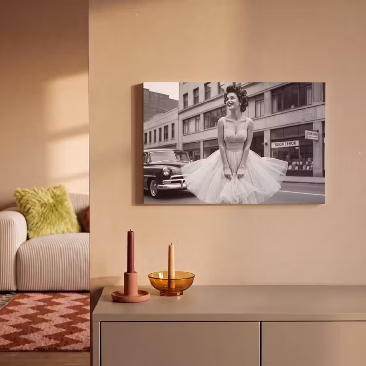 Retro - Vrouw - Zwart - Wit canvas 2cm klein -sfeer1