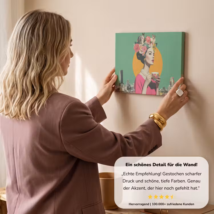 Retro - Vrouw - Stad - Zon canvas 2cm klein -Xsfeer7_DE