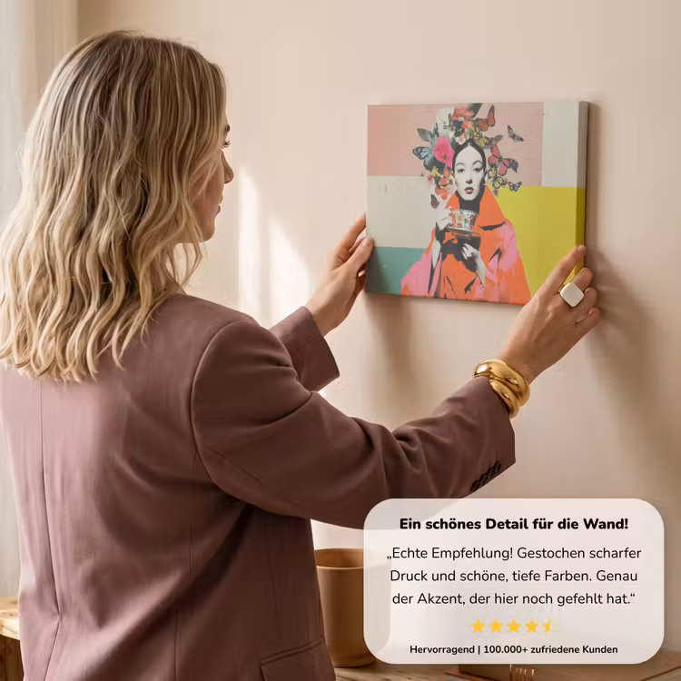 Retro - Vrouw - Kopje - Vlinders canvas 2cm klein -Xsfeer7_DE