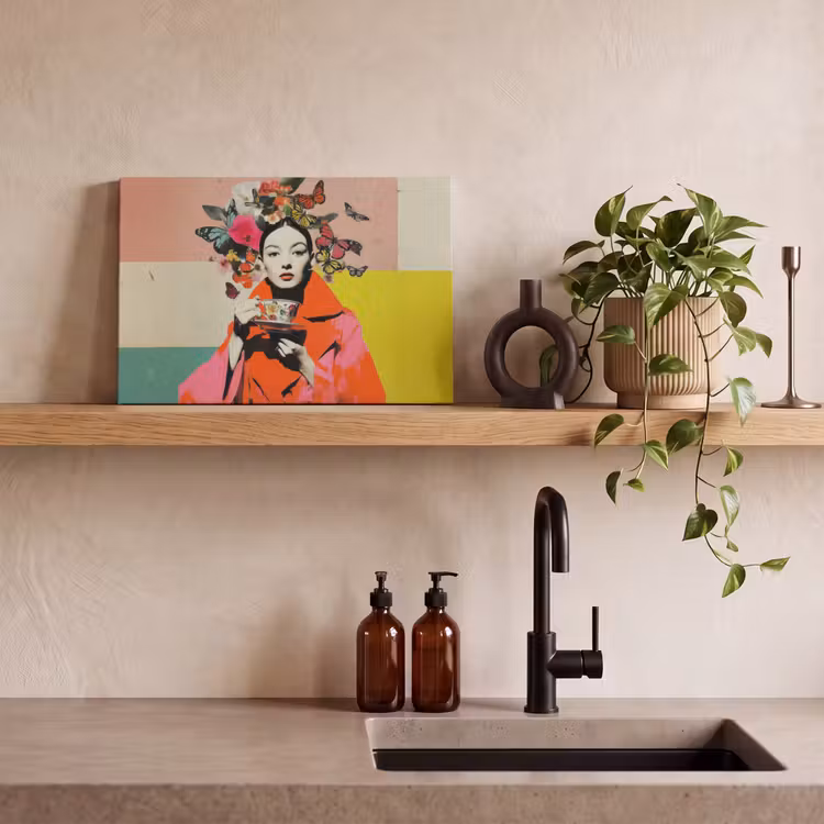 Retro - Vrouw - Kopje - Vlinders canvas 2cm klein -sfeer3