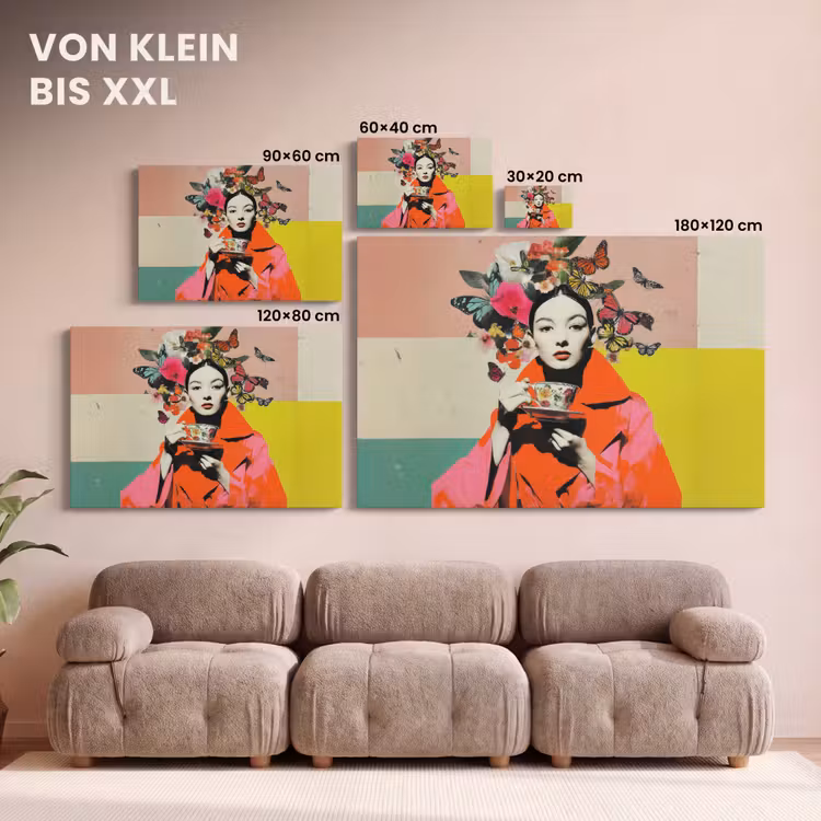 Retro - Vrouw - Kopje - Vlinders canvas 2cm klein -Xsfeer8_DE