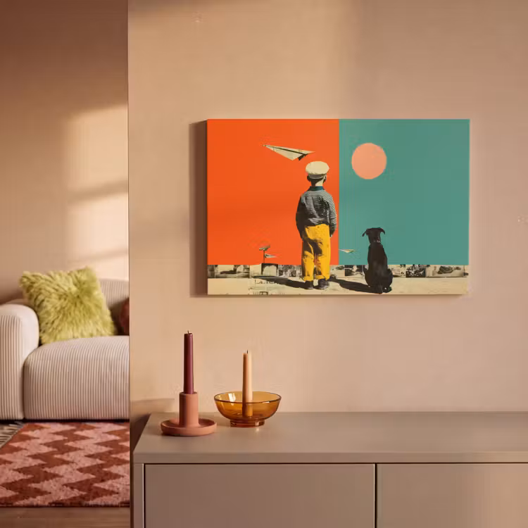Retro - Jongen - Hond - Rood - Groen canvas 2cm klein -sfeer1
