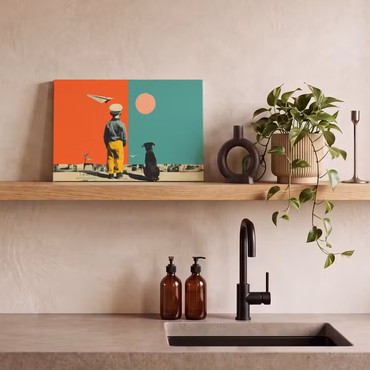 Retro - Jongen - Hond - Rood - Groen canvas 2cm klein -sfeer6