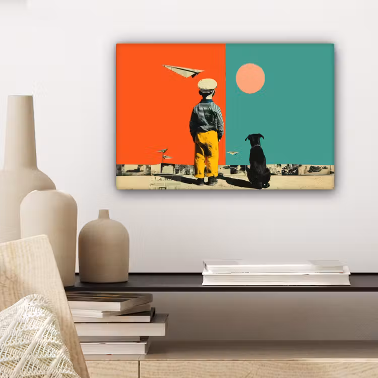 Retro - Jongen - Hond - Rood - Groen canvas 2cm klein -closeup_print_DE