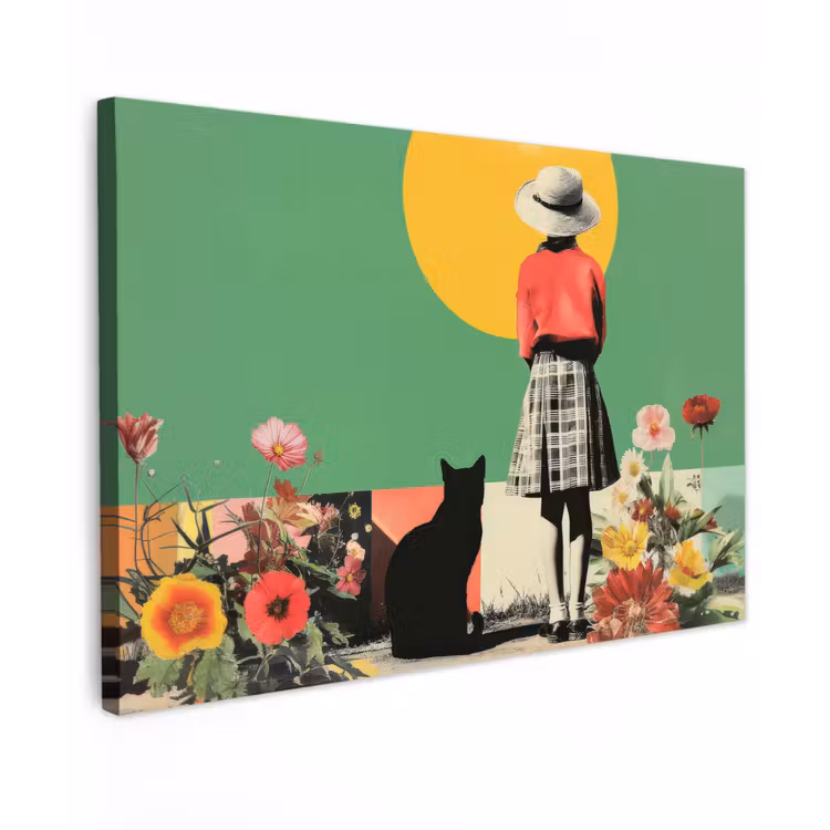 Retro - Meisje - Kat - Zon canvas 2cm klein -z3d