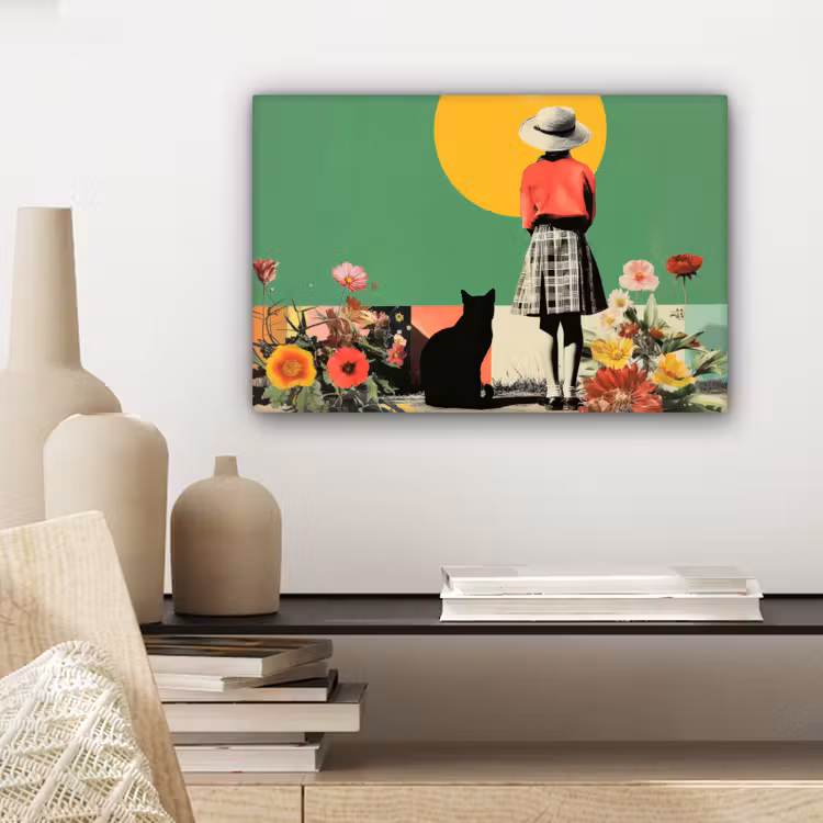 Retro - Meisje - Kat - Zon canvas 2cm klein -sfeer6