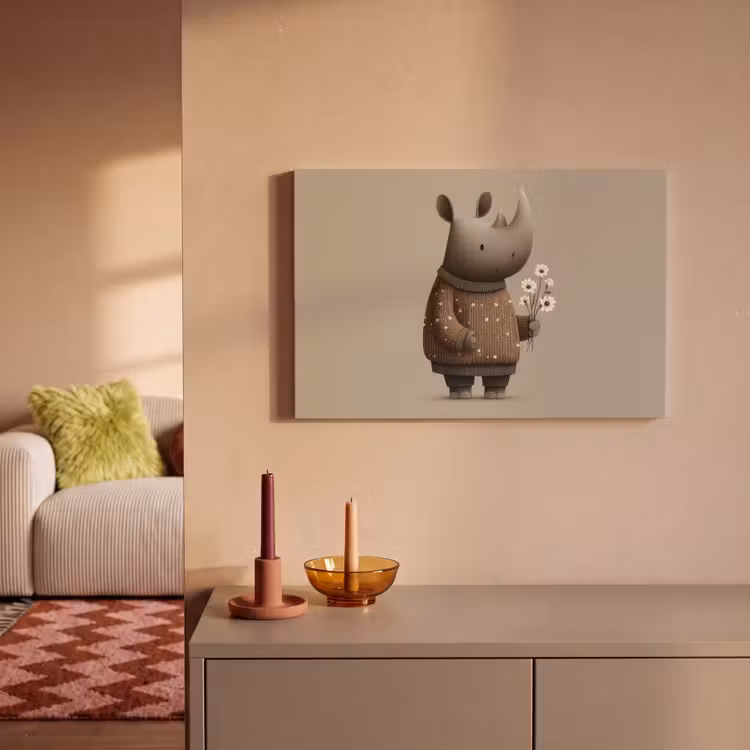 Neushoorn - Witte bloemen - Lief canvas 2cm klein -sfeer1