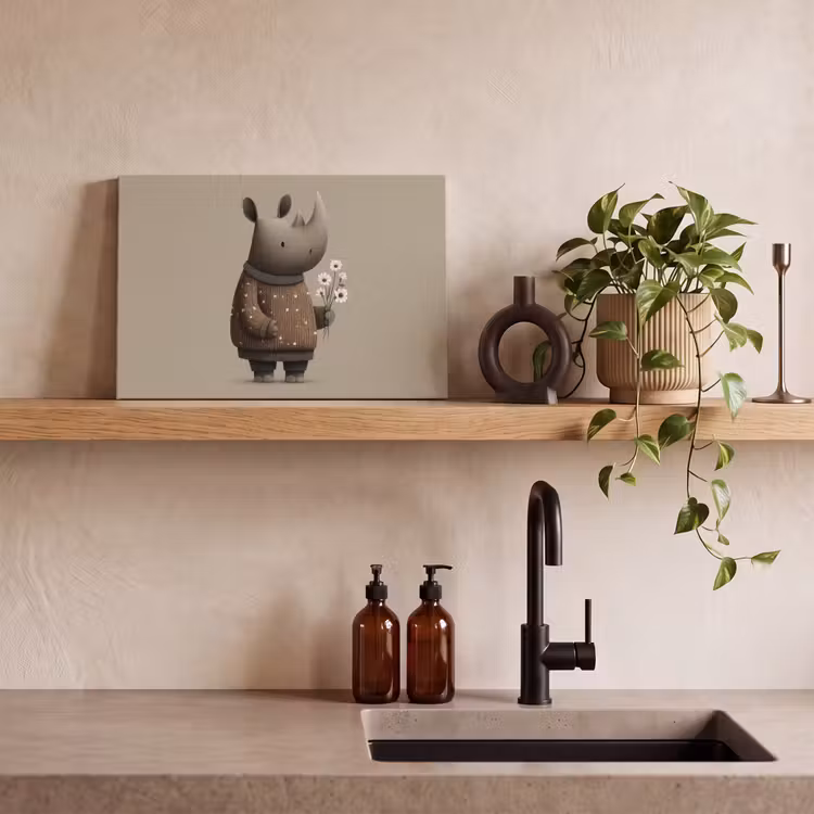 Neushoorn - Witte bloemen - Lief canvas 2cm klein -sfeer6