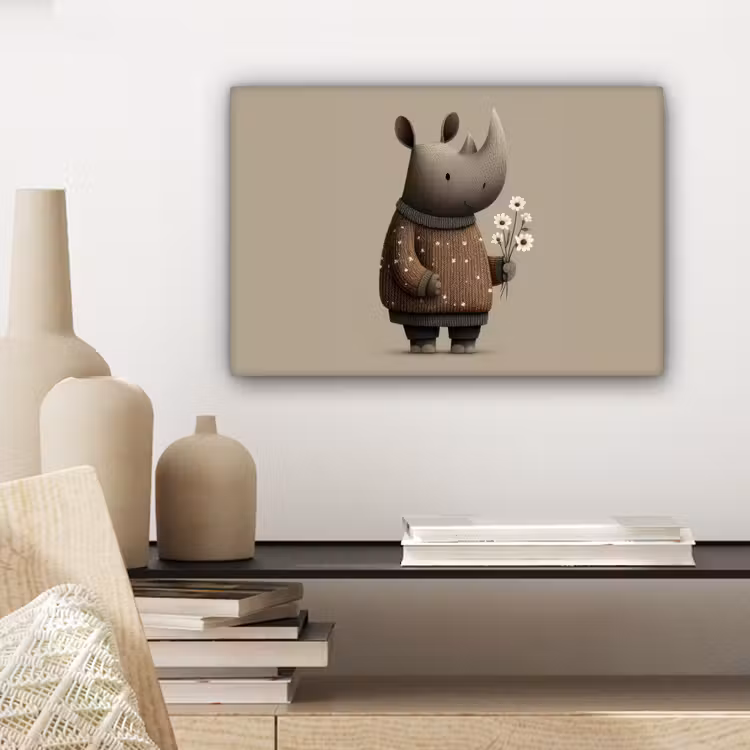 Neushoorn - Witte bloemen - Lief canvas 2cm klein -closeup_print_DE