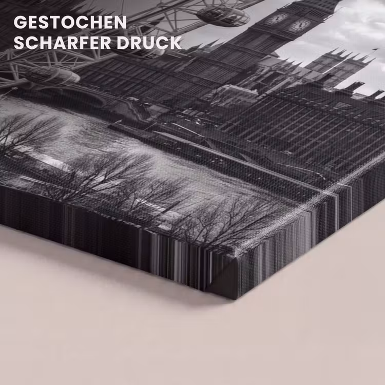 Reuzenrad - Klokkentoren - Architectuur - Zwart-wit - Stad canvas 2cm klein -closeup_print_DE