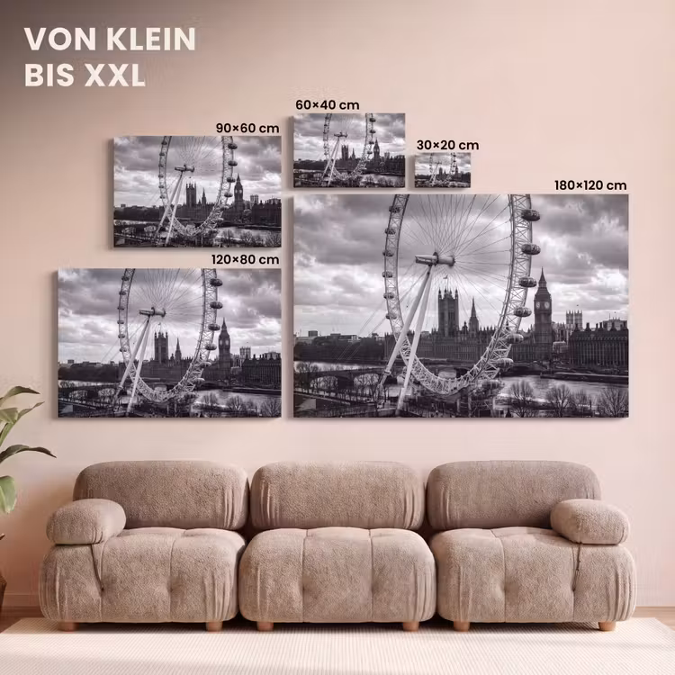 Reuzenrad - Klokkentoren - Architectuur - Zwart-wit - Stad canvas 2cm klein -Xsfeer8_DE