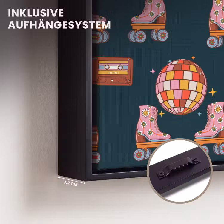 Rolschaatsen - Patroon - Disco Canvas met baklijst klein 1124 -closeup_ophangsysteem_DE