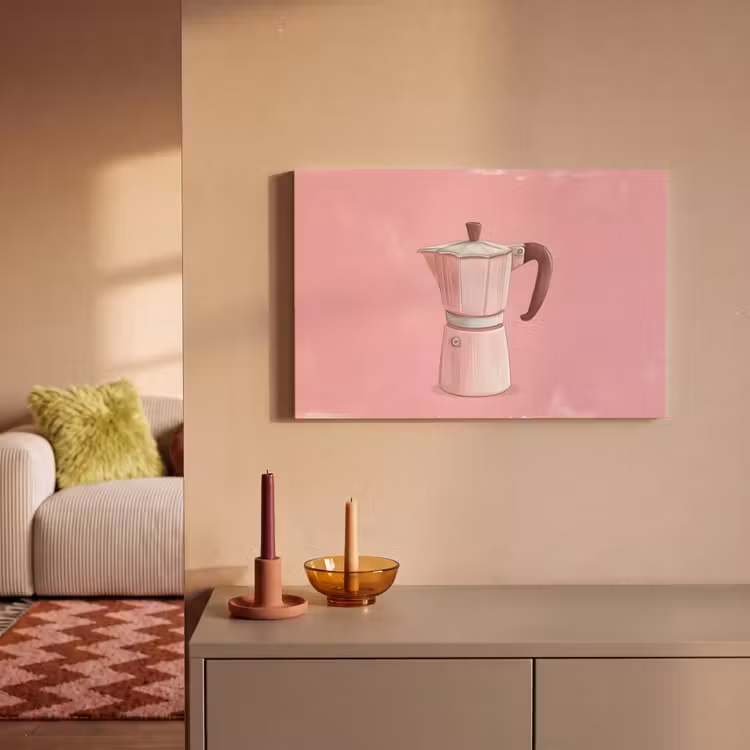 Roze - Mokkapot - Illustratie - Koffie canvas 2cm klein -sfeer1