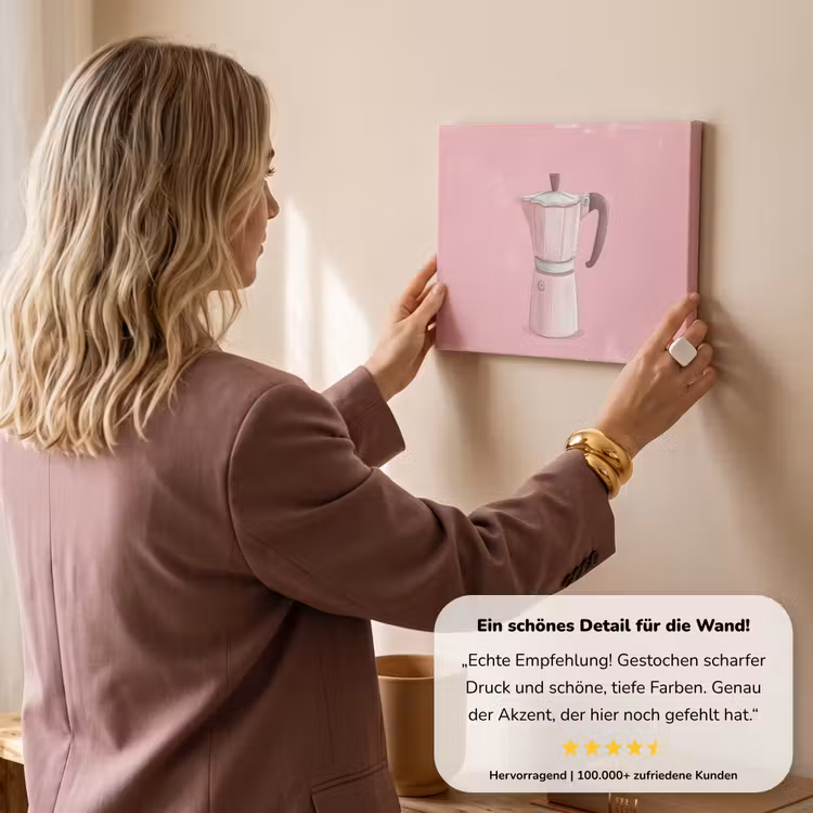 Roze - Mokkapot - Illustratie - Koffie canvas 2cm klein -sfeer3