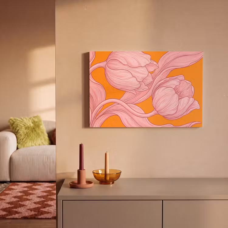 Leinwandbild - Rosa Blumen – Modern - Roze bloemen - Modern canvas 2cm klein