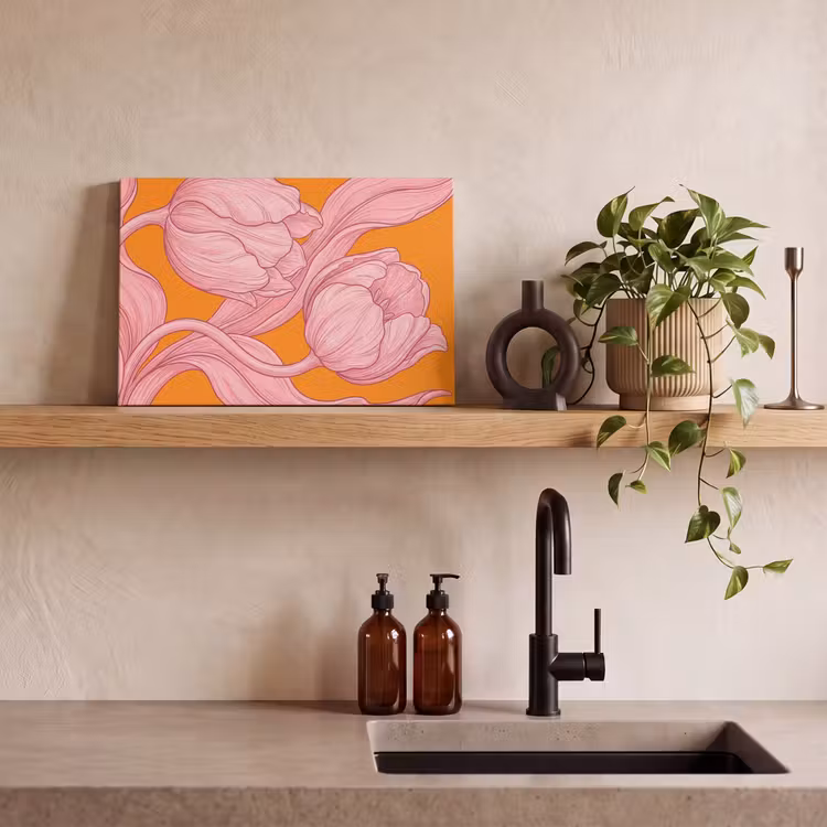 Leinwandbild - Rosa Blumen – Modern - Roze bloemen - Modern canvas 2cm klein