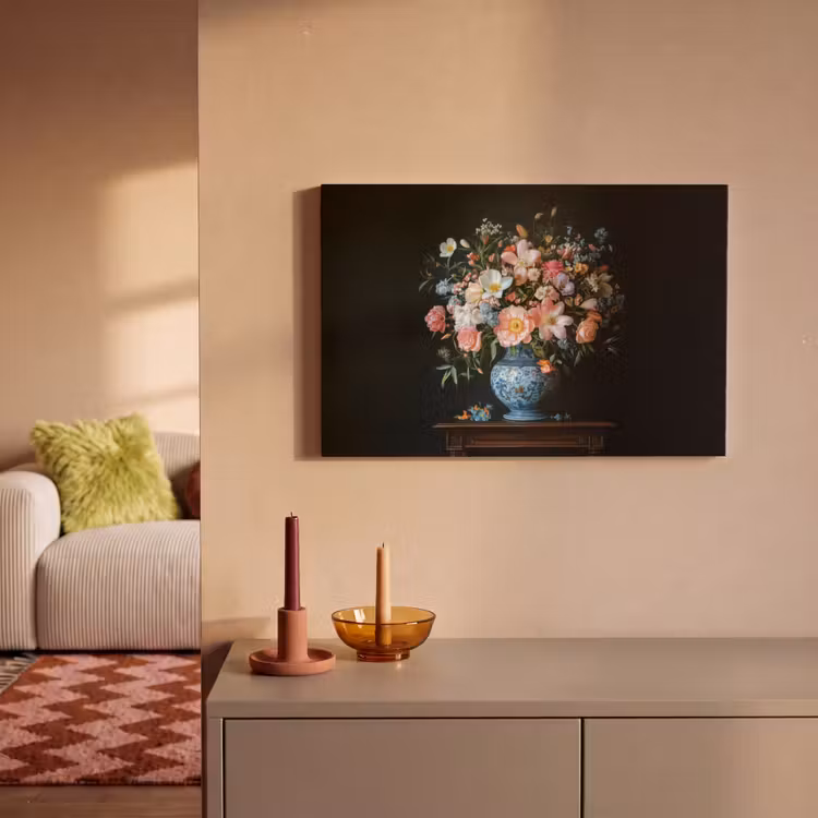 Roze - Bloemen - Vaas - Kleuren canvas 2cm klein -sfeer1