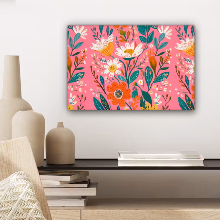 Roze - Bloemen - Wit - Oranje canvas 2cm klein -sfeer6