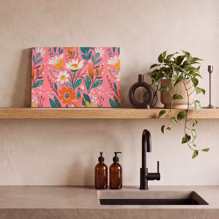 Roze - Bloemen - Wit - Oranje canvas 2cm klein -closeup_print_DE
