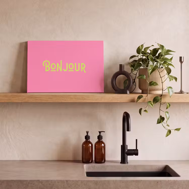Roze - Groen - Bonjour - Art canvas 2cm klein -uniquesellingpoint_afwerking-onlywow_DE