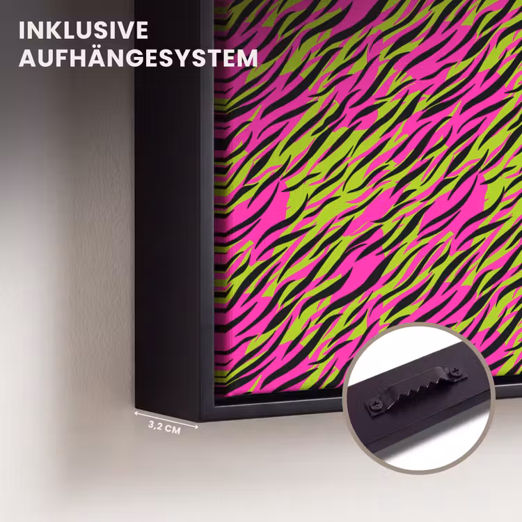 Roze - Groen - Neon - Dieren Canvas met baklijst klein 1124 -closeup_ophangsysteem_DE