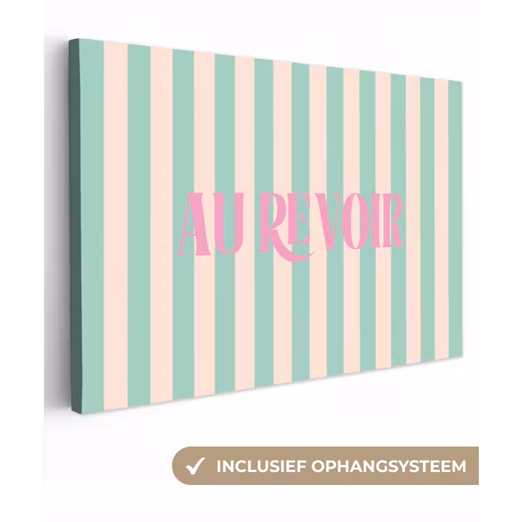 Roze - Groen - Strepen - Au revoir canvas 2cm klein -3d