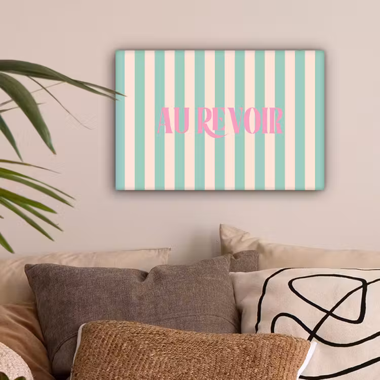 Roze - Groen - Strepen - Au revoir canvas 2cm klein -sfeer1