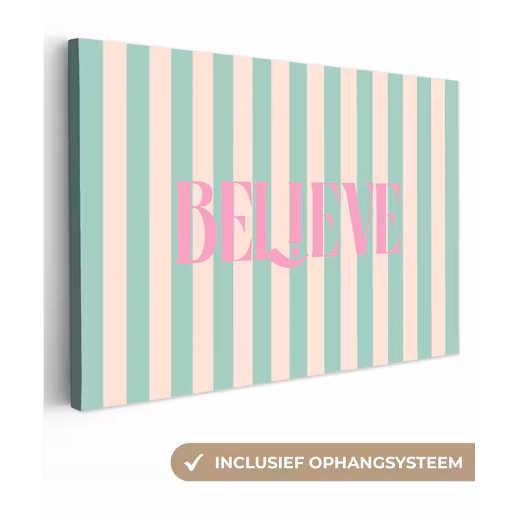 Roze - Groen - Strepen - Believe canvas 2cm klein -3d