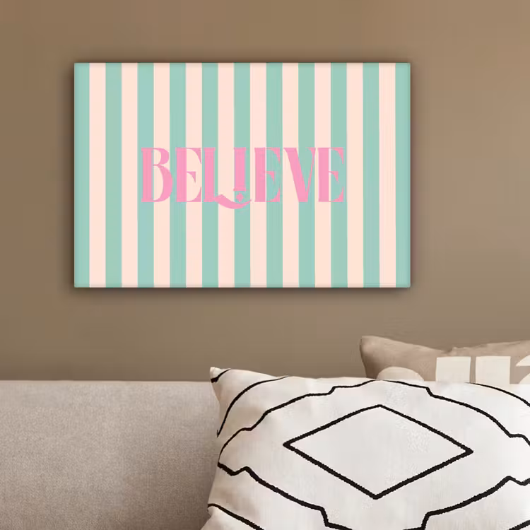 Roze - Groen - Strepen - Believe canvas 2cm klein -sfeer3