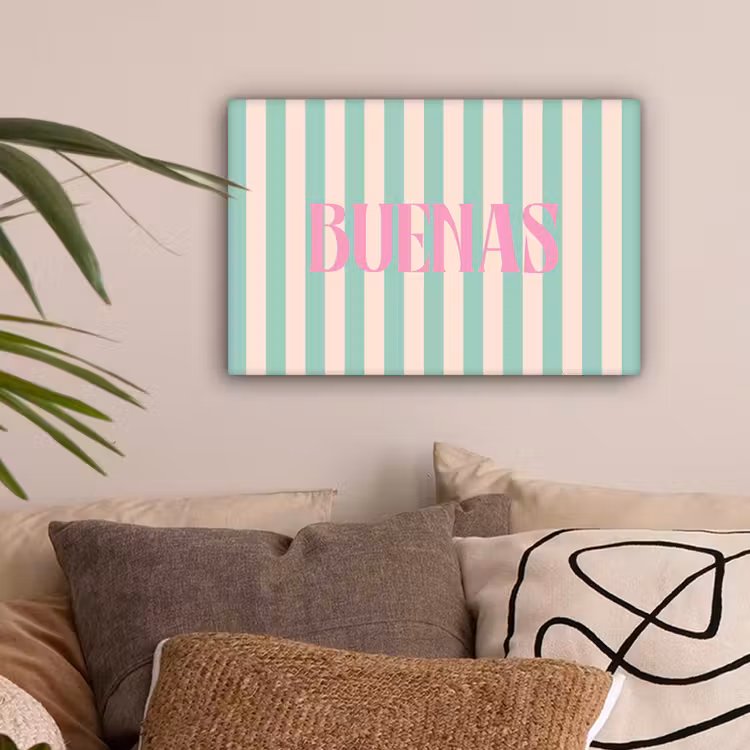 Roze - Groen - Strepen - Buenas canvas 2cm klein -sfeer1