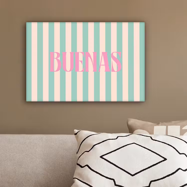 Roze - Groen - Strepen - Buenas canvas 2cm klein -sfeer3