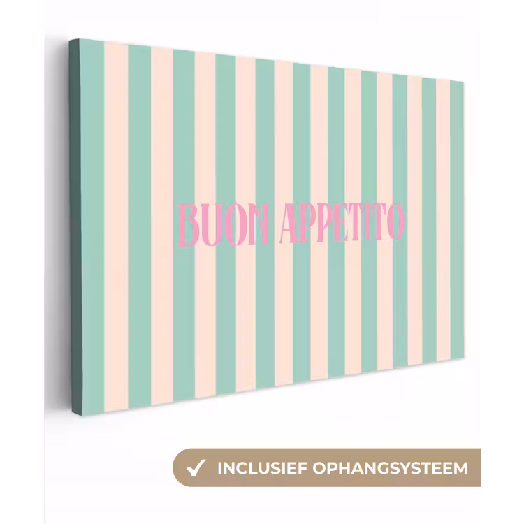 Roze - Groen - Strepen - Buon appetito canvas 2cm klein -3d