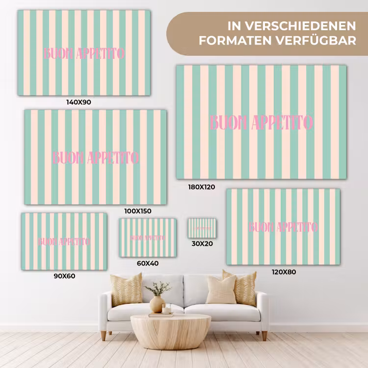 Roze - Groen - Strepen - Buon appetito canvas 2cm klein -Xsfeer8_DE