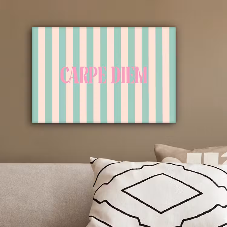 Roze - Groen - Strepen - Carpe diem canvas 2cm klein -sfeer3