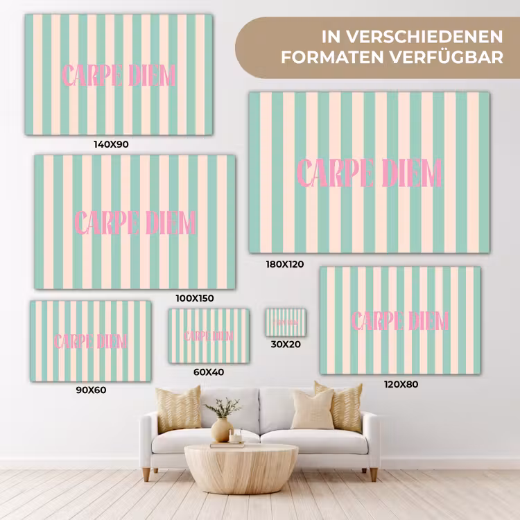 Roze - Groen - Strepen - Carpe diem canvas 2cm klein -Xsfeer8_DE