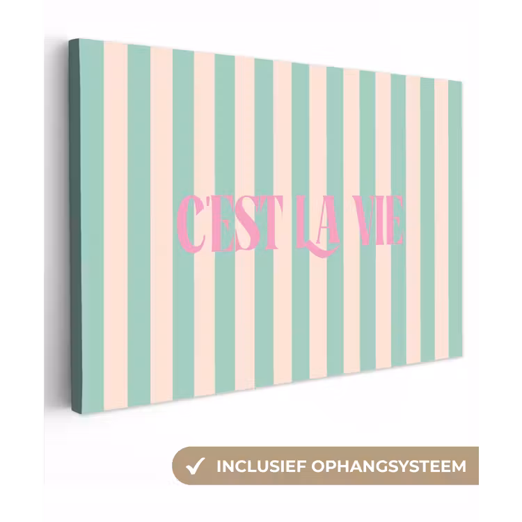 Roze - Groen - Strepen - C'est la vie canvas 2cm klein -3d