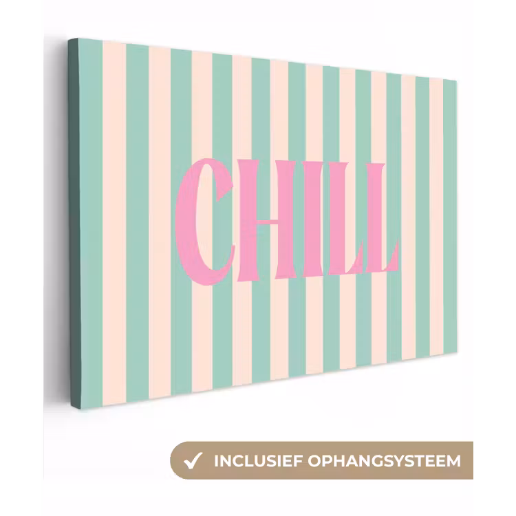 Roze - Groen - Strepen - Chill canvas 2cm klein -3d