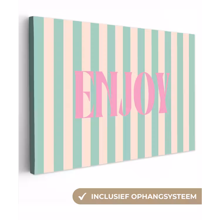 Roze - Groen - Strepen - Enjoy canvas 2cm klein -3d