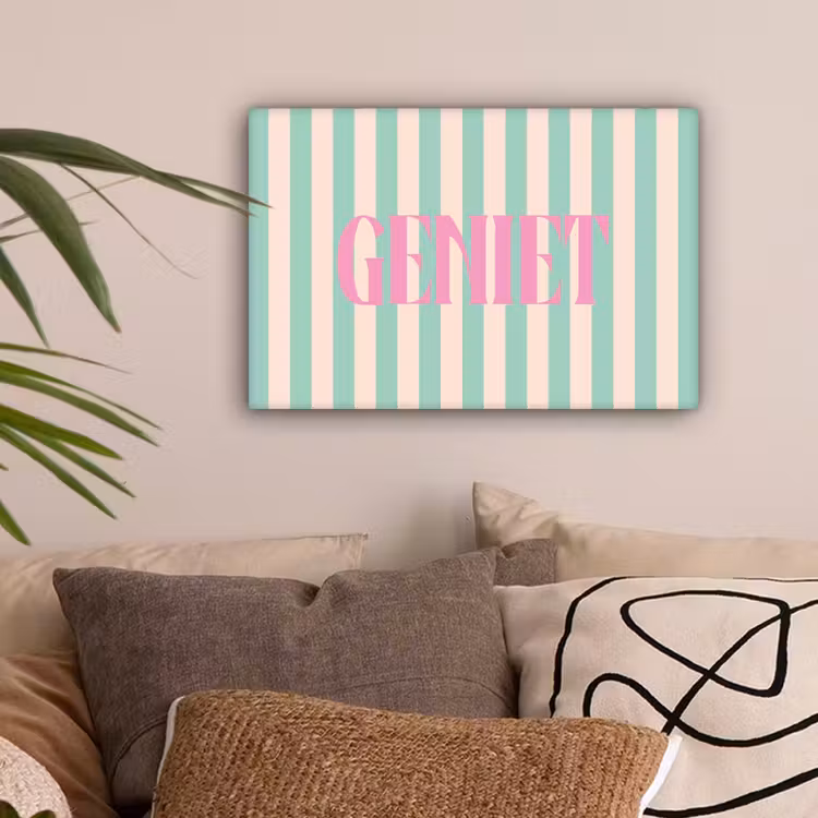 Roze - Groen - Strepen - Geniet canvas 2cm klein -sfeer1
