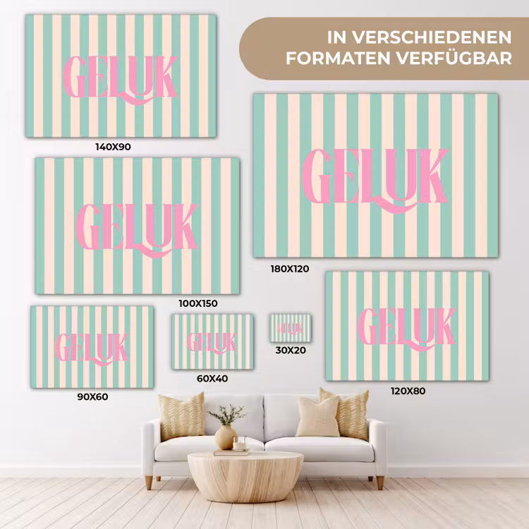 Roze - Groen - Strepen - Geluk canvas 2cm klein -Xsfeer8_DE