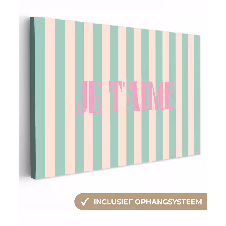 Roze - Groen - Strepen - Je t'aime canvas 2cm klein -3d