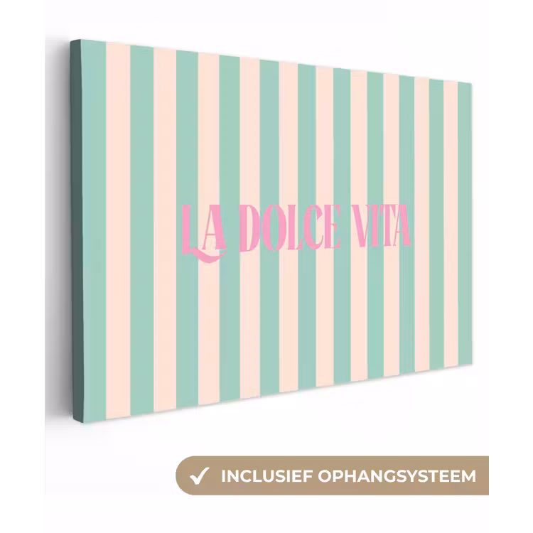 Roze - Groen - Strepen - La dolce vita canvas 2cm klein -3d