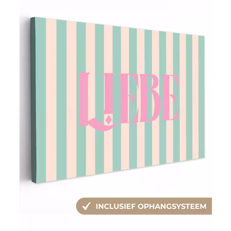Roze - Groen - Strepen - Liebe canvas 2cm klein -3d