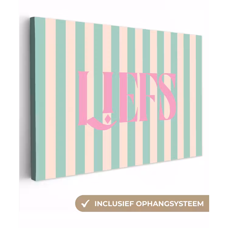 Roze - Groen - Strepen - Liefs canvas 2cm klein -3d