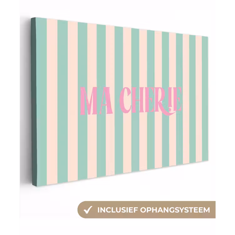 Roze - Groen - Strepen - Ma cherie canvas 2cm klein -3d