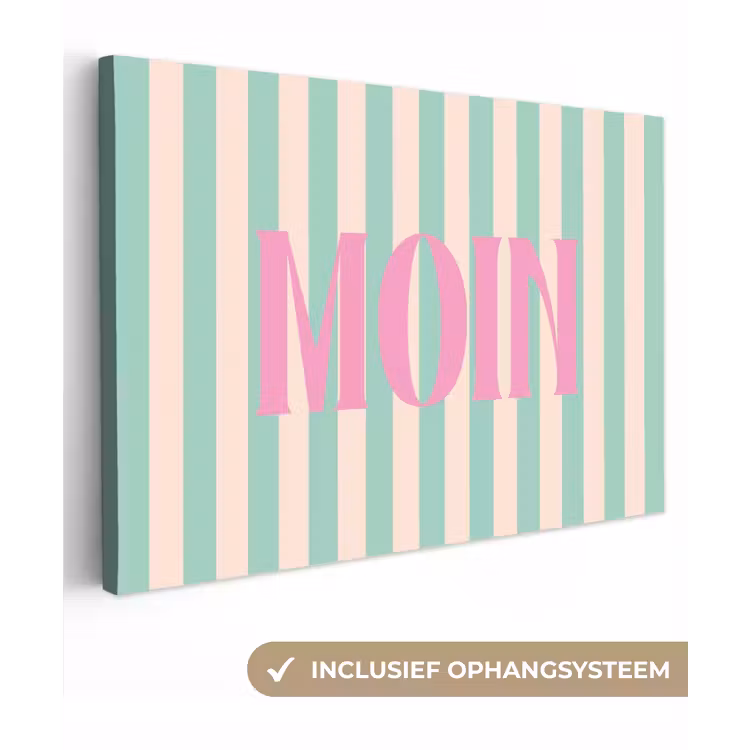 Roze - Groen - Strepen - Moin canvas 2cm klein -3d